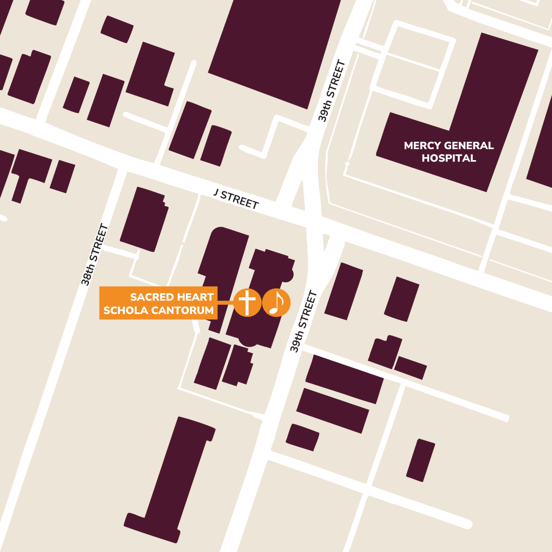 Map to Sacred Heart Church