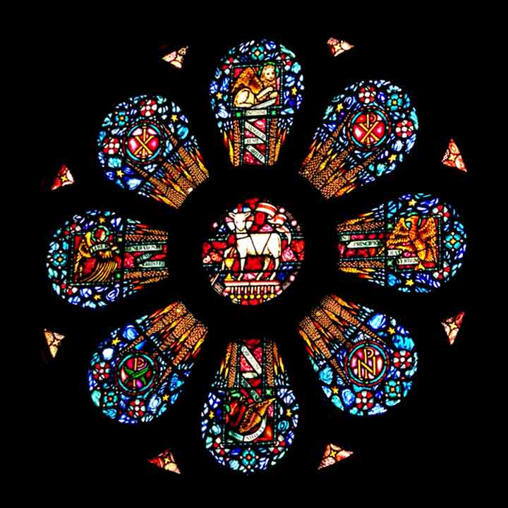 Stained Glass rose in Sacred Heart church